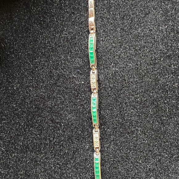 14K Pure White Gold Emeralds Diamonds Bracelet - Picture 2 of 7